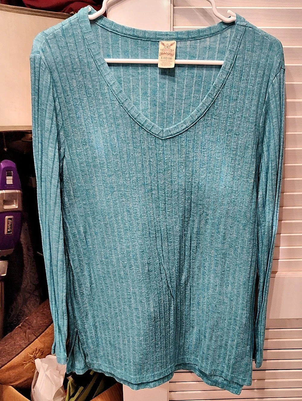 Faded Glory Long Sleeve V-Neck Tunic in Blue Size Large